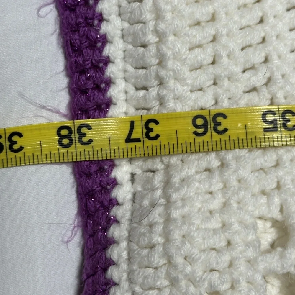 Handmade Crochet Blanket White and Purple‎